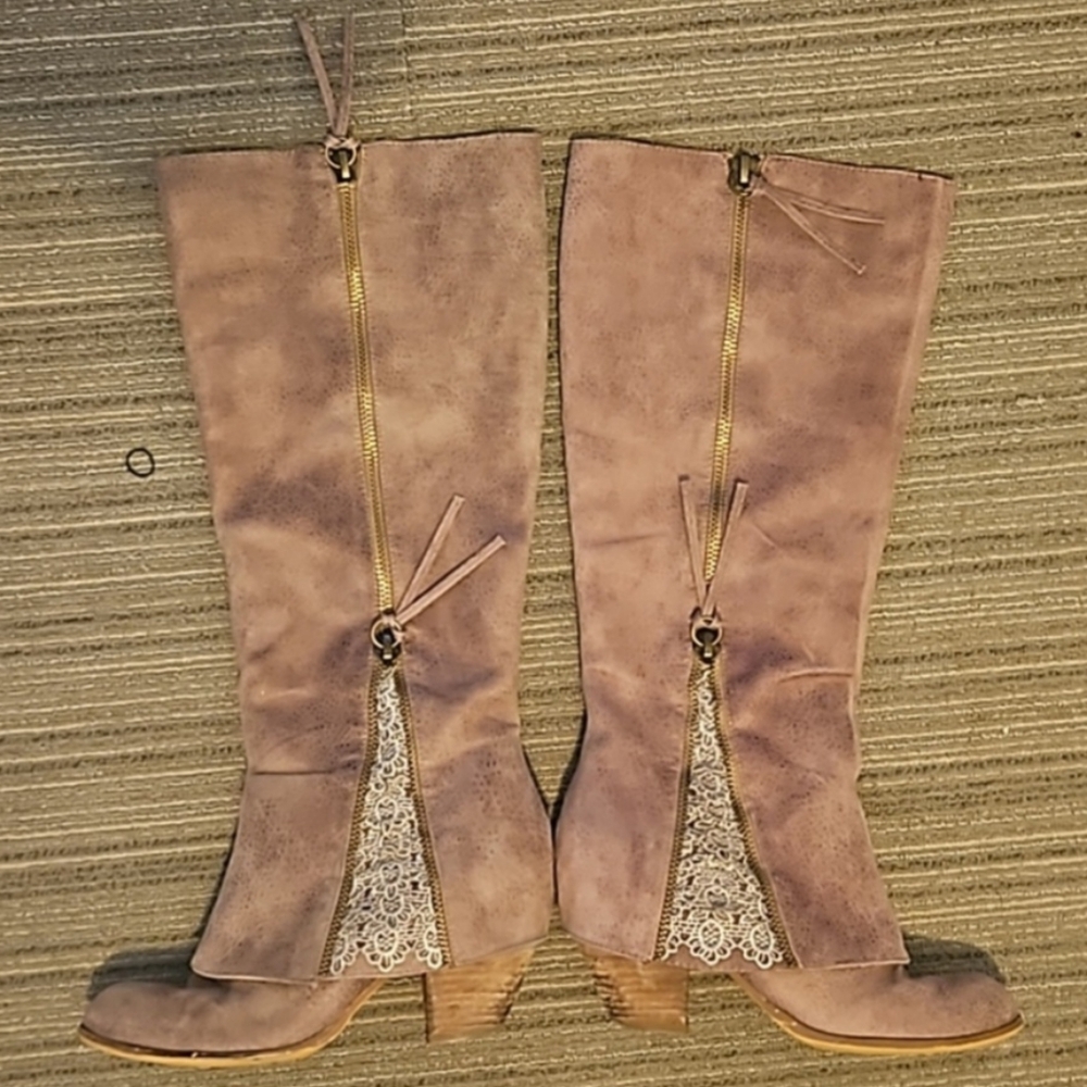 Not Rated Tall brown leather boots with lace